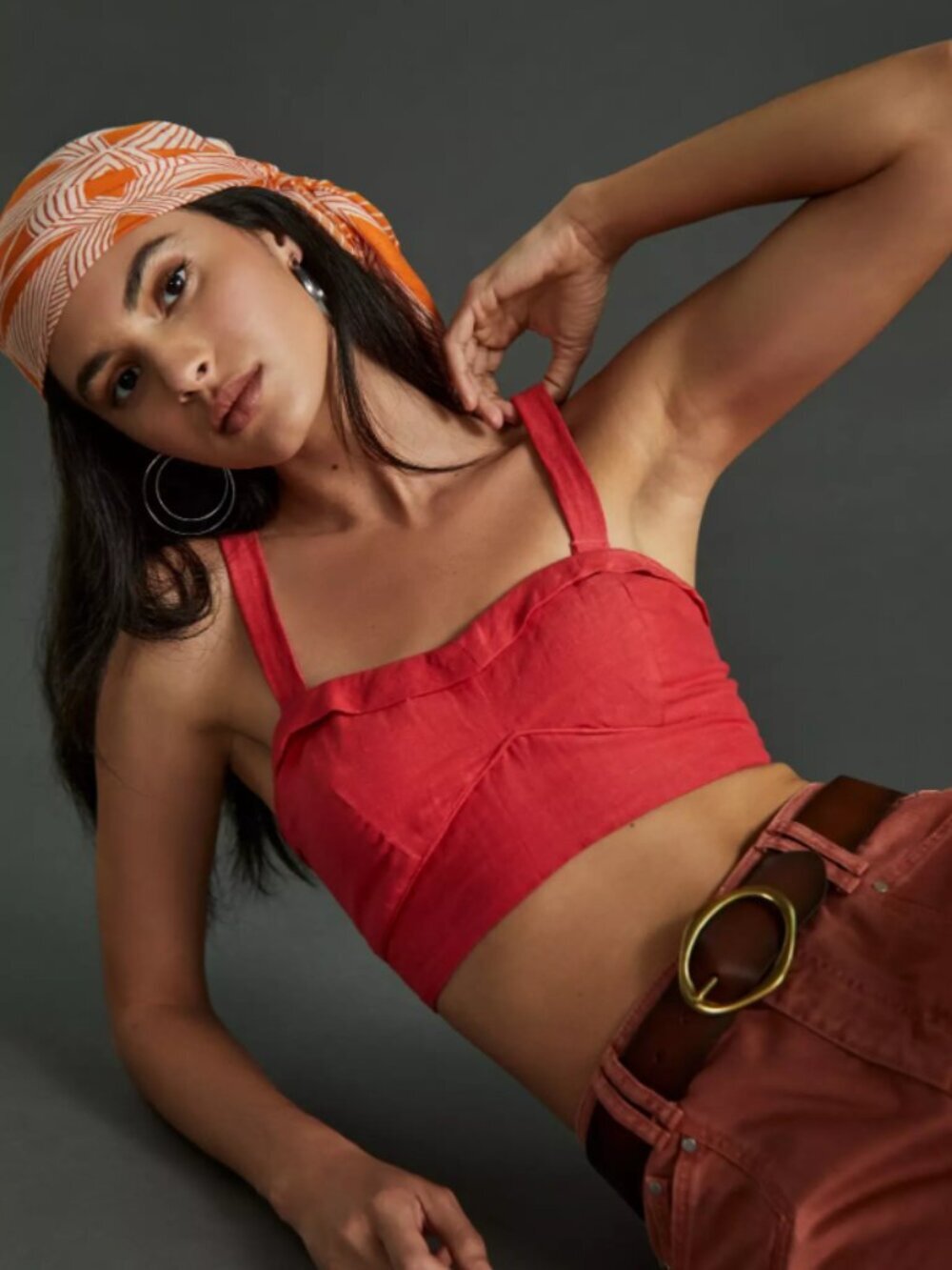 MAEVE Anthro Women's Bustier Strappy Bandeau Bralette Crop Top in Red (XL)
